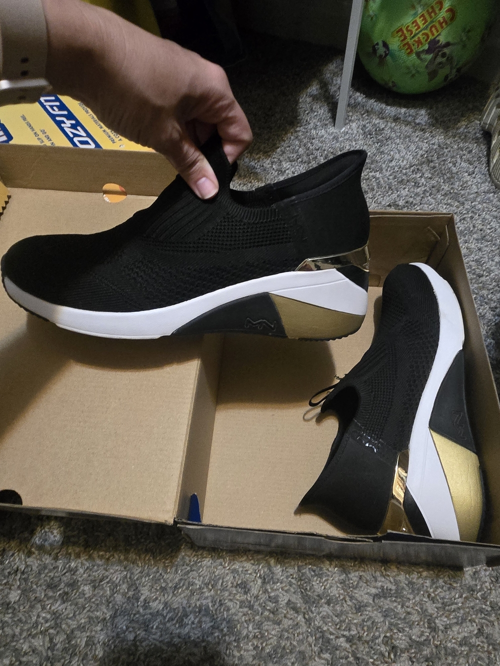 Black Slip-On Cozy Fit Sneakers with Gold Accents
